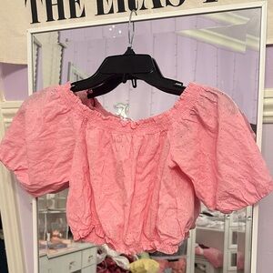 Divided H & M Pink Eyelet Puff Sleeve Blouse